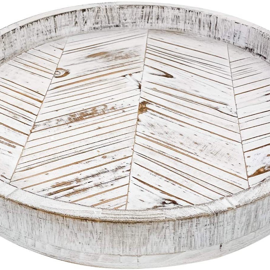 纸和托盘乡村白木农舍转盘厨房橱柜收纳托盘 做旧圆形木质调料架