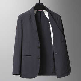 中年外套男户外西服2024春秋商务绅士百搭条纹长袖西服领潮流代发