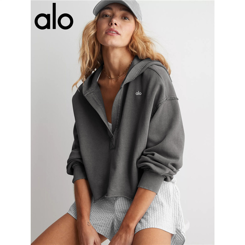 North American Al Sports Jacket Yoga Loose Fashion Hooded Sweatshirt Autumn and Winter V-Neck Women's Casual Long-Sleeve Versatile Set