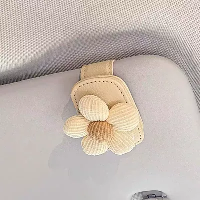 Car Glasses Clip, Car Car Glasses Clip/Bill Clip - white-floral-beige-clip-on-glasses