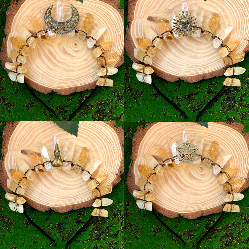 Natural Flat Water Crystal Citrine Crown Hairband Moon Handmade Party Birthday Gift Amazon Hot Sale