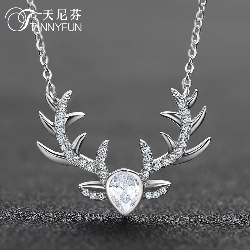 Transfronterizo s925 collar de plata esterlina mujer moda coreana personalidad mayorista un ciervo tiene usted colgante cadena clavícula un agente