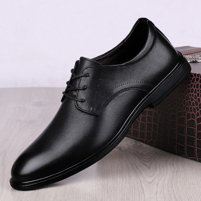 New First-Layer Cowhide Formal Leather Shoes for Office Workers, Business Casual Genuine Leather Men's Shoes, Four-Season Simple Derby Shoes