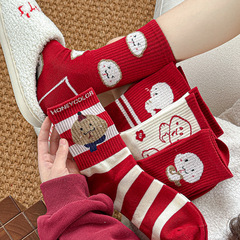 本命年紅襪子女2025新款蛇年秋冬季中筒襪大紅色喜慶可愛卡通棉襪