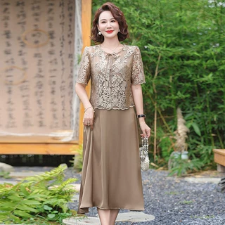 妈妈装雪纺连衣裙夏季新款套装中年高贵国风阔太太宽松裙子两件套
