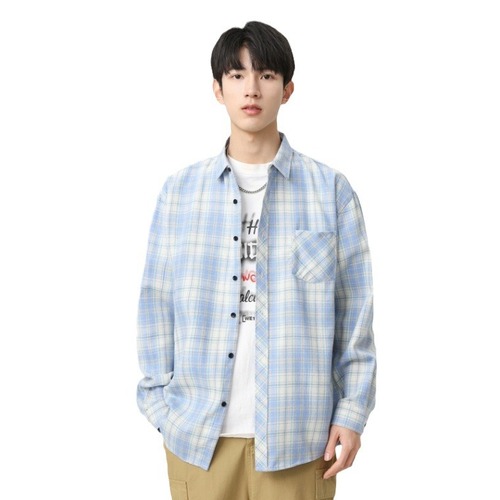Japanese-style checked stylish men's spring and autumn long-sleeved versatile retro shirt for men's casual jacket