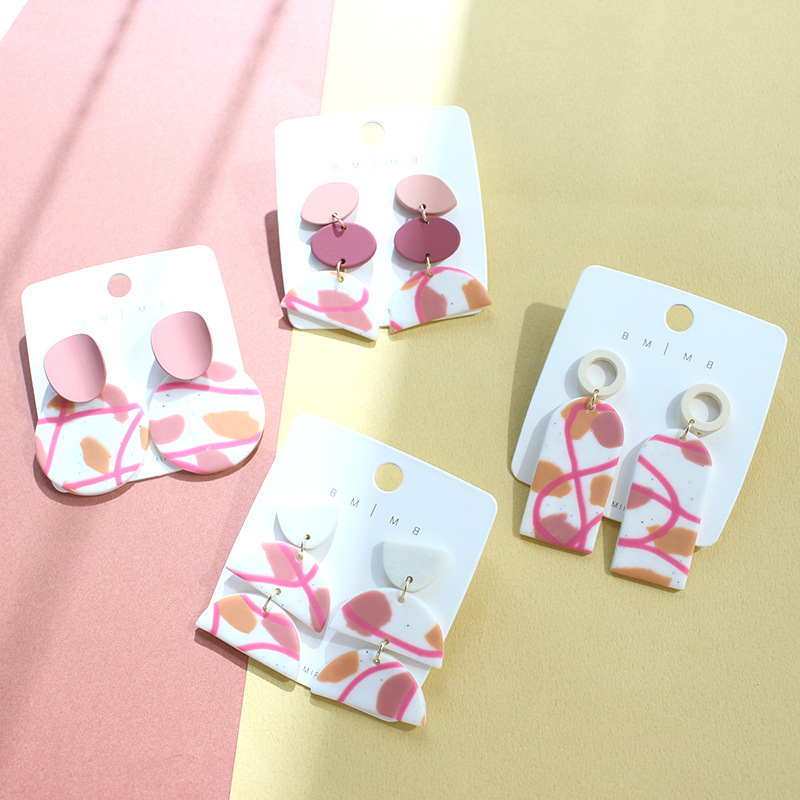 10g Weight 1 Pair Fashion Geometric Soft Clay Drop Earrings