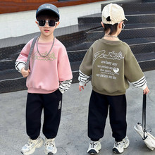 男童条纹假两件卫衣套装2025春款童装儿童新款休闲套宝宝衣服外贸
