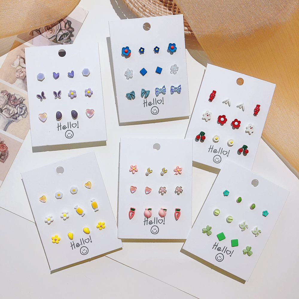 17g Weight Ear Studs Classification 1 Set Quantity Sweet Animal Fruit Flower Alloy Stoving Varnish Women's Ear Studs 1 Set