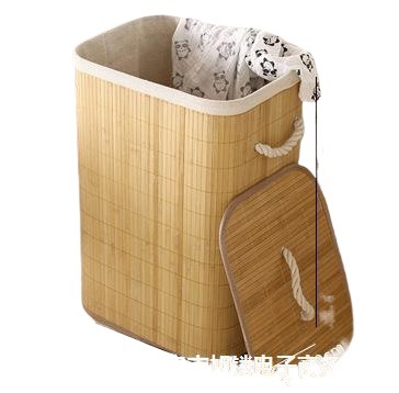 Nuevo tipo de cubo de almacenamiento plegable simple con cubierta gran cesta de almacenamiento bambú tejido japonés caja de almacenamiento plegable para ropa sucia