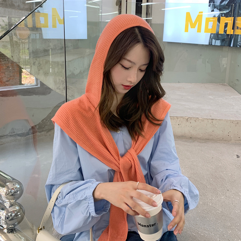 Corea del Sur Dongdaemun tejido chal de mujer otoño invierno con lana sólida con chapa de red roja con chapa de abrigo