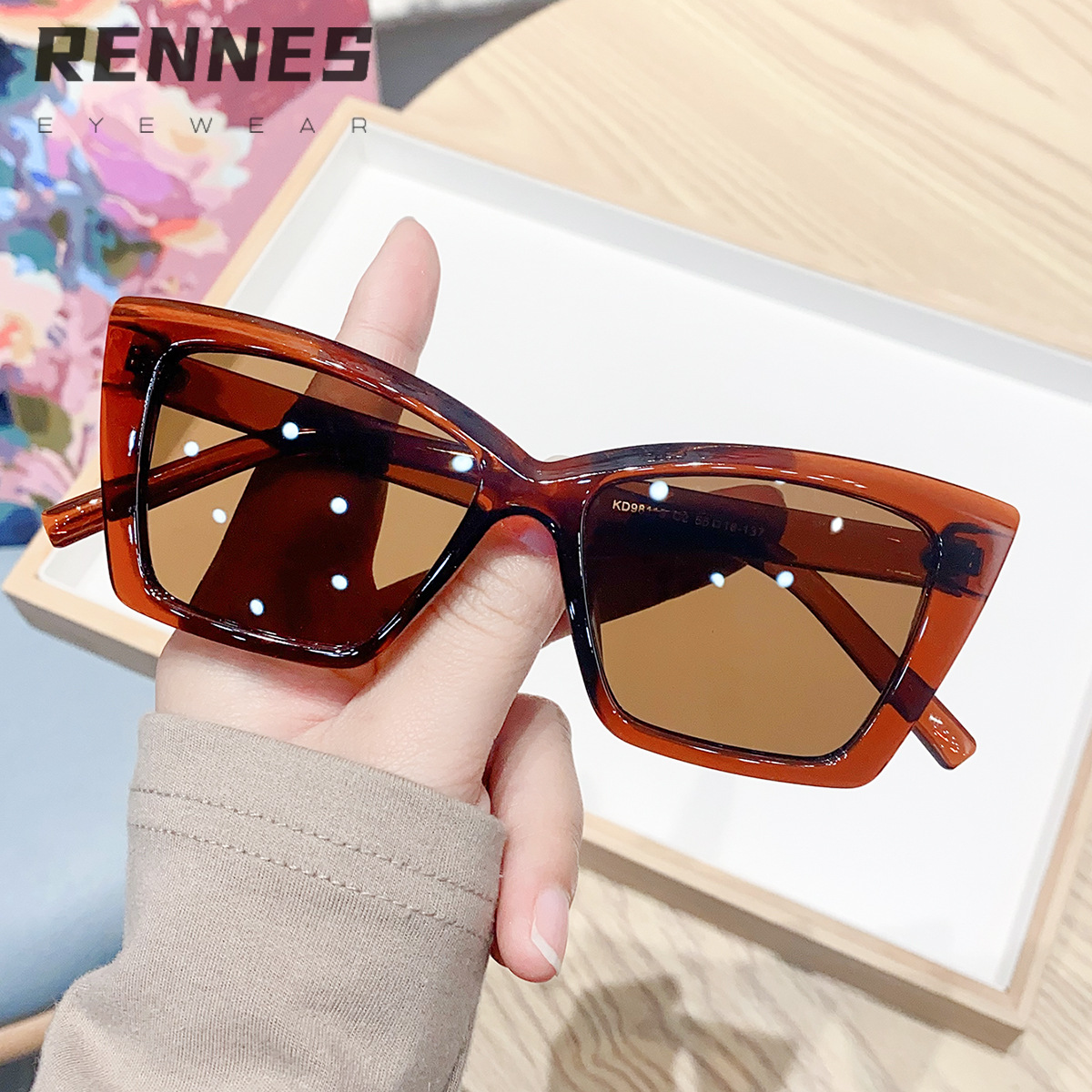2024 nuevas gafas de sol con sombra de ojo de gato de marco grande de personalidad europea y americana