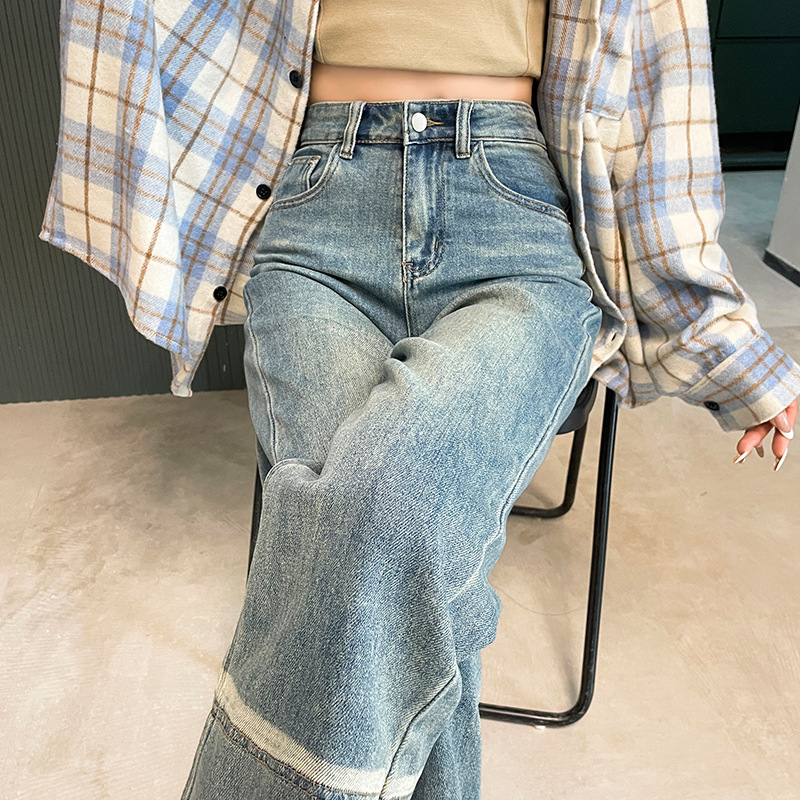 Nine-point wide-leg jeans for women in spring, autumn and winter style 2024 new high-waist slimming design loose straight pants