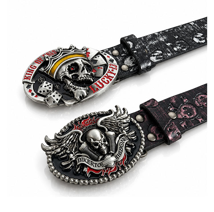 Vintage Skull Belt erkek retro kafatası bel kemeri punk motosiklet tarzı metal tokali trendyçi deri kemer