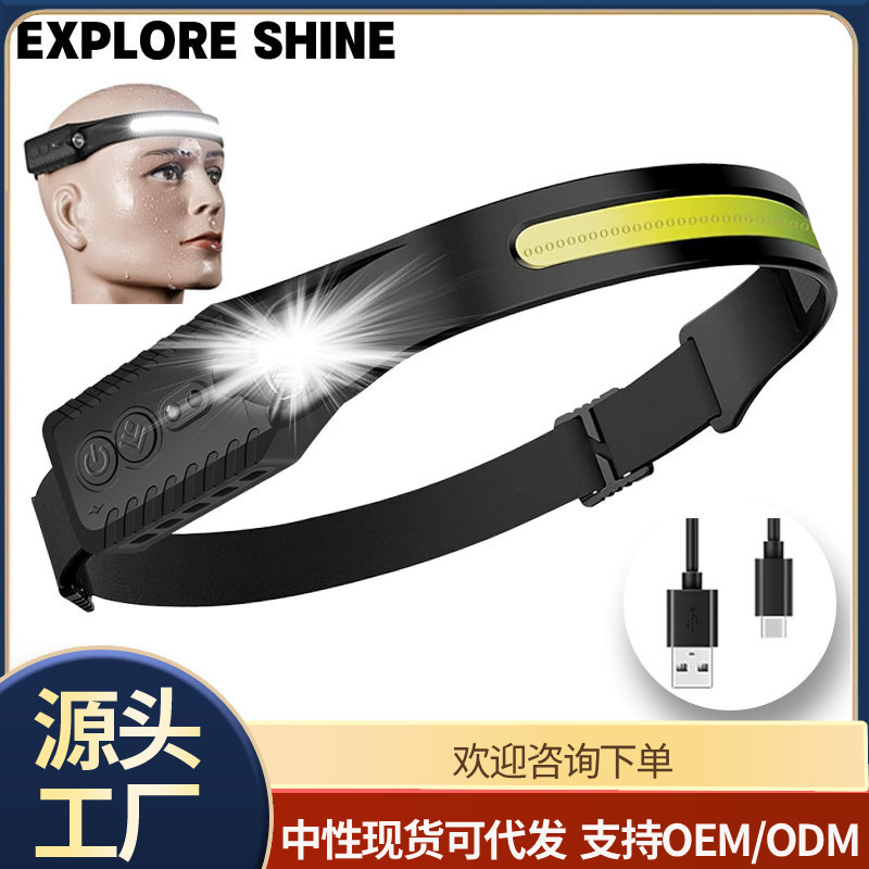跨境新款挥手感应COB头灯户外骑行灯USB充电夜跑步灯LED强光头灯