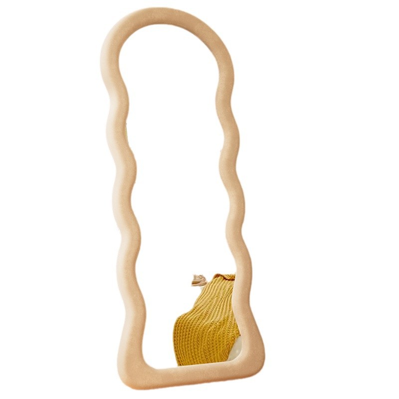 クリームスタイル全身鏡フレンチウェーブ全身フロアミラードレッシングミラーホームベッドルームフィッティングミラーリビングルーム大型ミラー