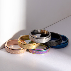 Cross-border standard American code seven-color dazzling rose gold titanium steel sand grinding rotating ring Amazon best-selling stress-relief accessory