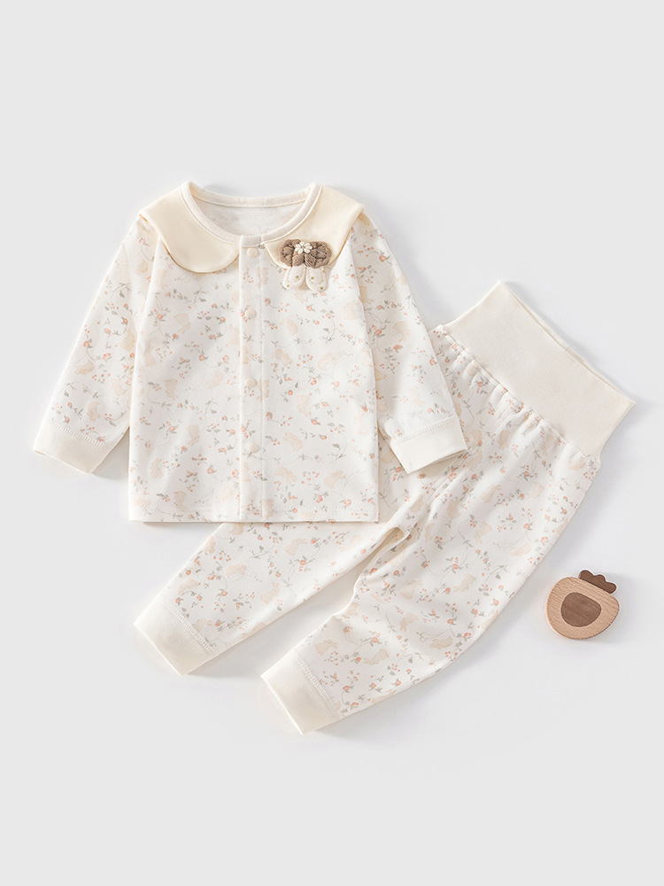 Baby Girl Autumn and Winter High-Waisted Belly-Protecting Separate Set Underwear, Close-Fitting Base Layer, Pure Cotton Infant Pajamas
