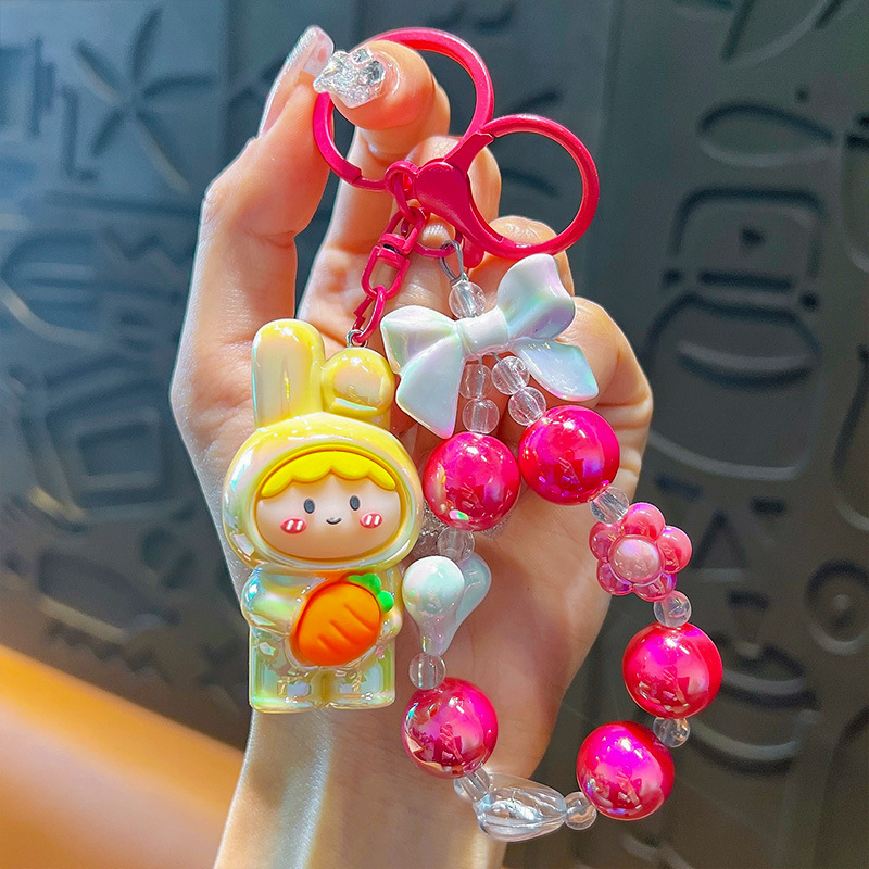 Nuevo conejo de zanahoria con cuentas llavero de niña exquisito lindo bolso colgante llavero de automóvil pequeño regalo