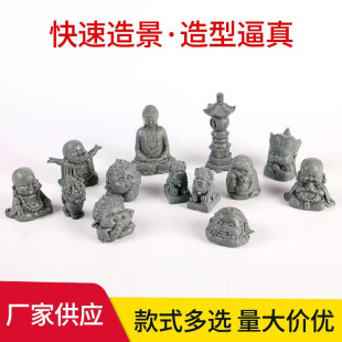 Chinese Style Green Sand Stone Small Buddha Statue Ornaments Desktop Fish Tank Fake Landscaping Micro Landscape Mini Home Decoration Creative