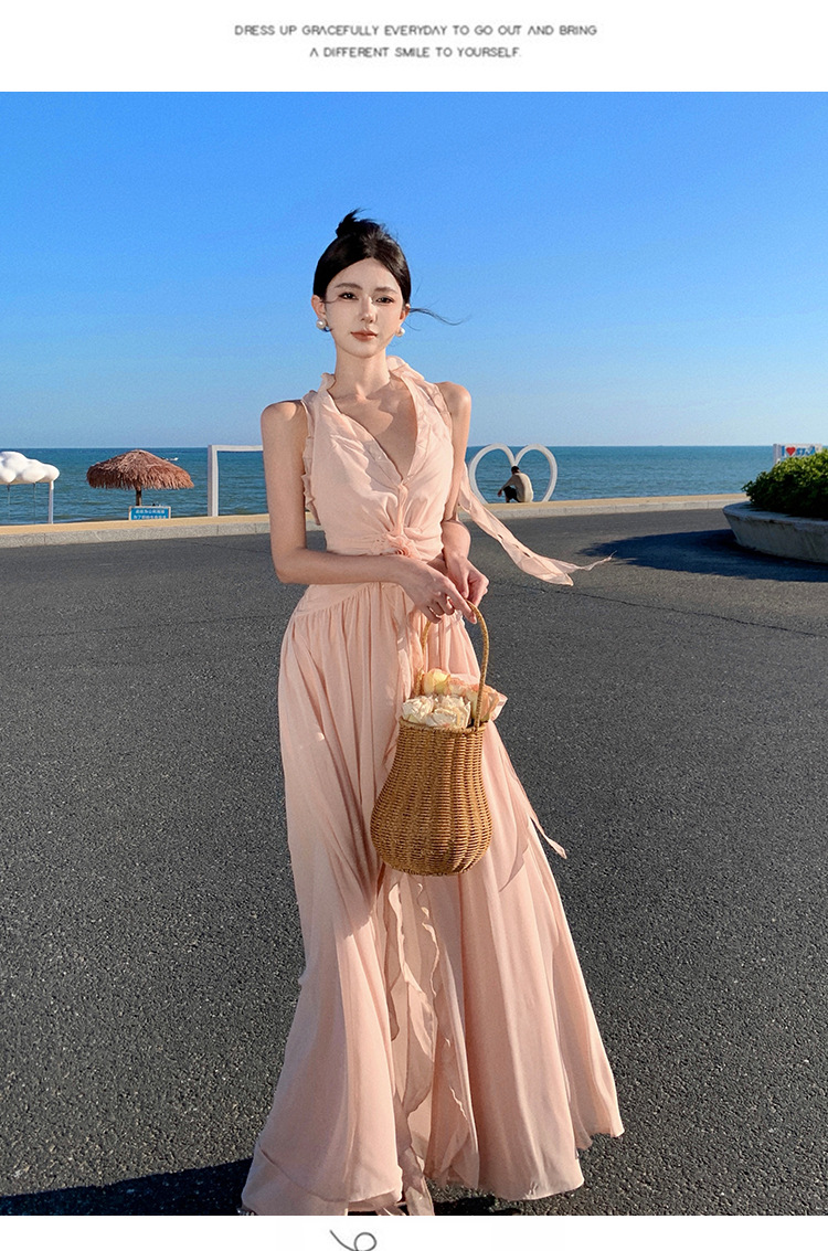 Beach Dress Women, Summer Wear For Seaside Vacations, Ultra-fairy Backless Dress, Bohemian Long Skirt With A Large Hem,_ecoleips.com