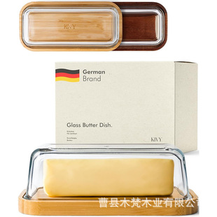 Wooden Butter Bamboo Wood Fresh-keeping Box Refrigerated Glass Lunch Box Butter Storage Cheese Fresh-keeping Box Wholesale