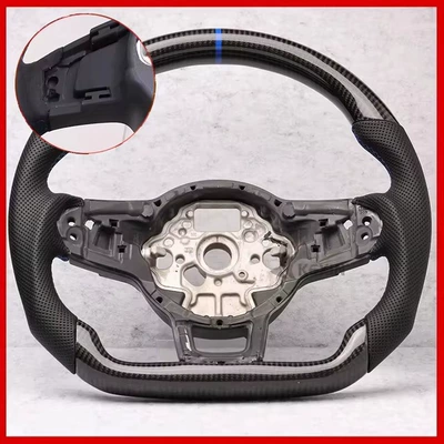 Steering wheel – Suitable for Volkswagen Golf - carbon-fiber-semi-perforated-blue-line-with-blue-alignment-and-pickguard-hole