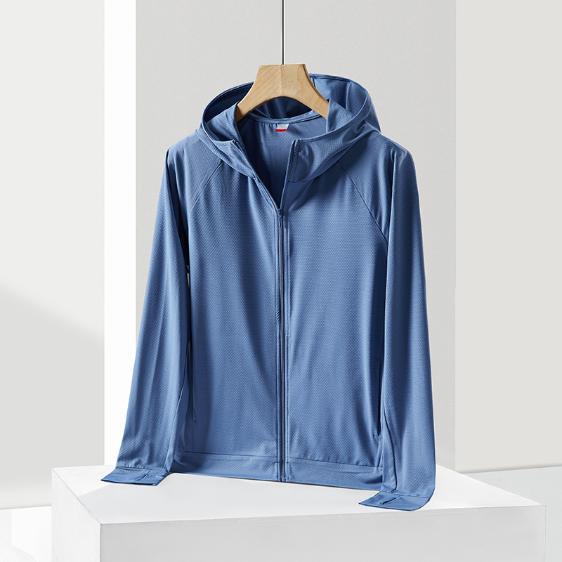Ropa de protección solar para mujeres pareja de hielo ropa de protección solar anti-UV delgada con capuchón de punto chaqueta transpirable
