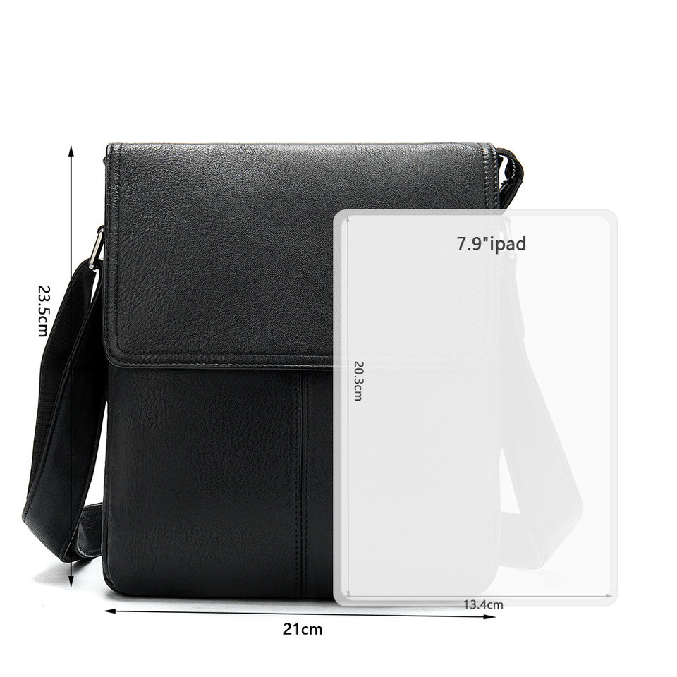 Túi đeo chéo nam da bò thật cao cấp phong cách công sở, túi đeo vai mềm mại đựng iPad 10 inch — đen