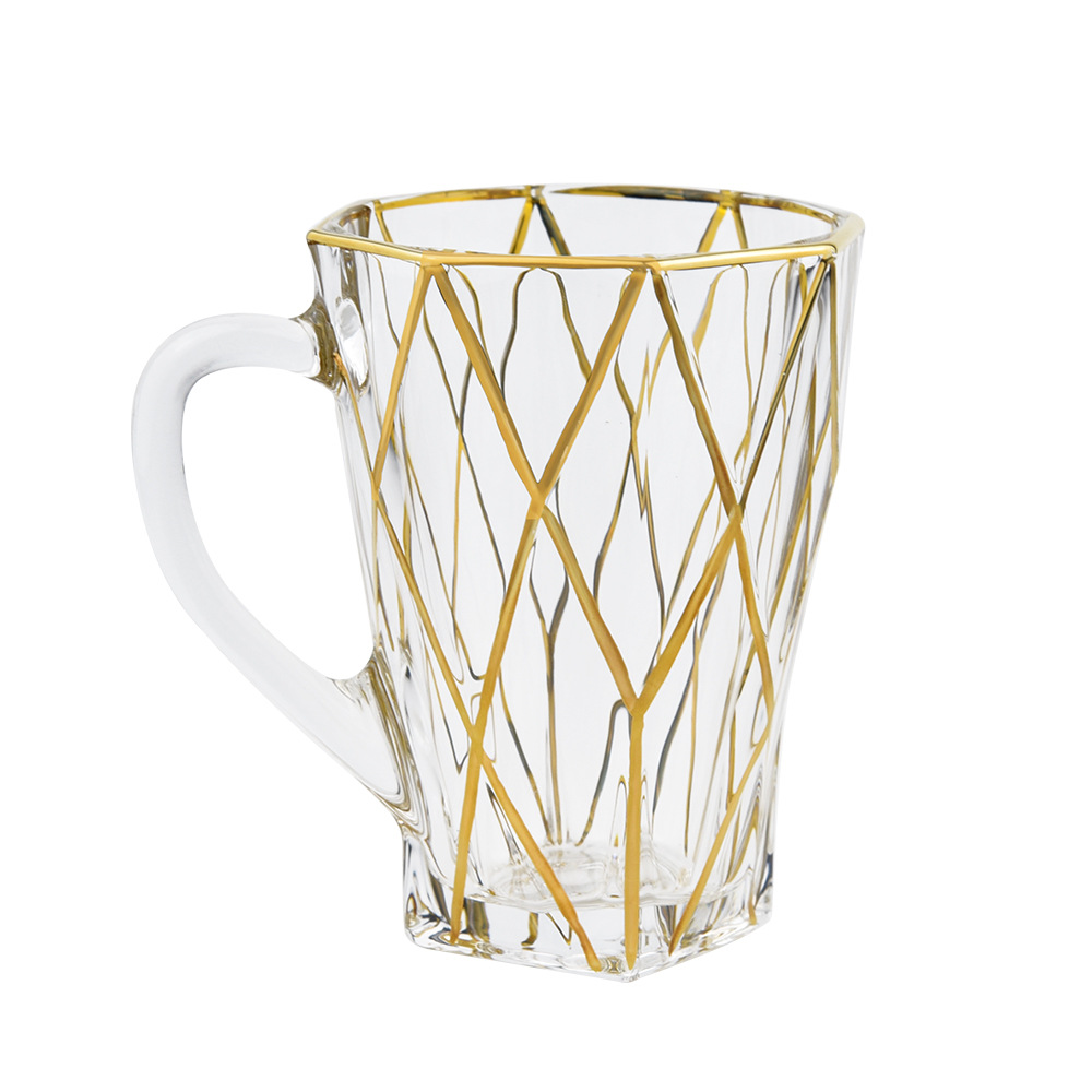 北欧轻奢描金水滴花把杯 ins创意家用水杯宫廷风古典咖啡杯礼品杯