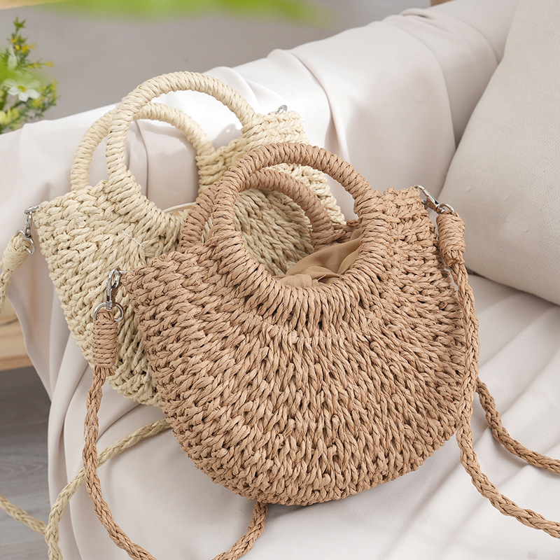 Customized Crossbody Round Bag, Vacation Beach Bag, Summer Women's Bag, Woven Drawstring Fashion Cross-Border Handbag, Women's Bag
