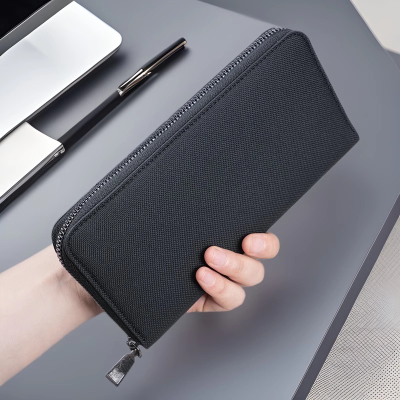 Factory wholesale men's long zipper coin purse large capacity multi-card business canvas cross-border clutch card bag