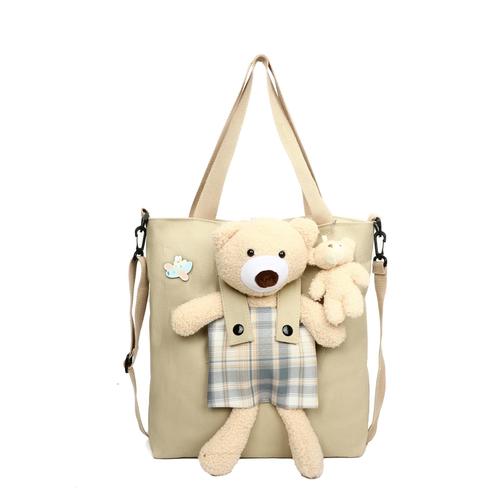 Korean shoulder bag for women 2024 new niche casual cloth bag bear canvas bag female student class bag crossbody bag