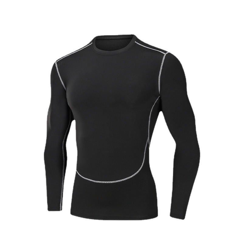 Medias de secado rápido para hombres de manga larga cálido entrenamiento para correr equipo de fitness otoño e invierno traje deportivo elástico alto