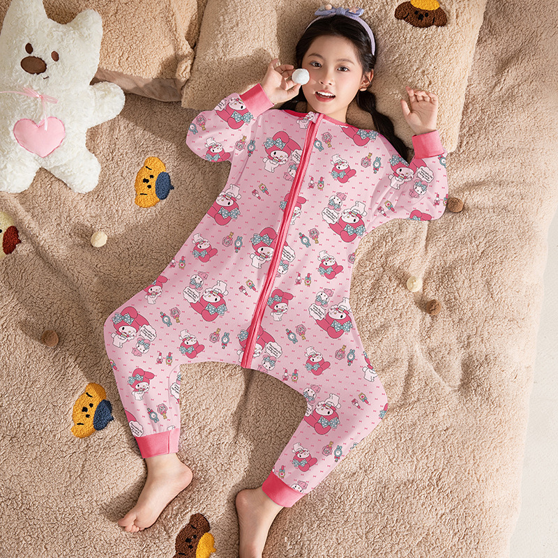 Melody Kidsren's Sleeping Bag Girls Cute Pure Cotton Spring & Fall Girls Baby 100% Cotton Anti-Kick Quilt One-Piece Pajamas