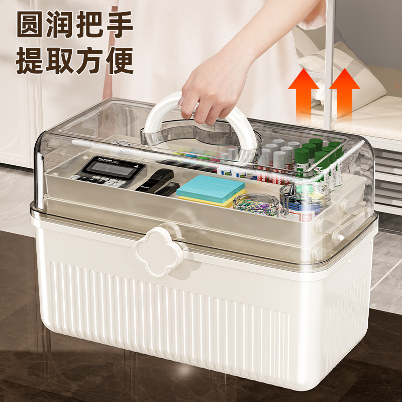 Caja de almacenamiento de medicinas multicapa, caja de almacenamiento de escritorio, caja de almacenamiento de medicinas domésticas de gran capacidad, caja de papelería portátil, caja de arte para estudiantes