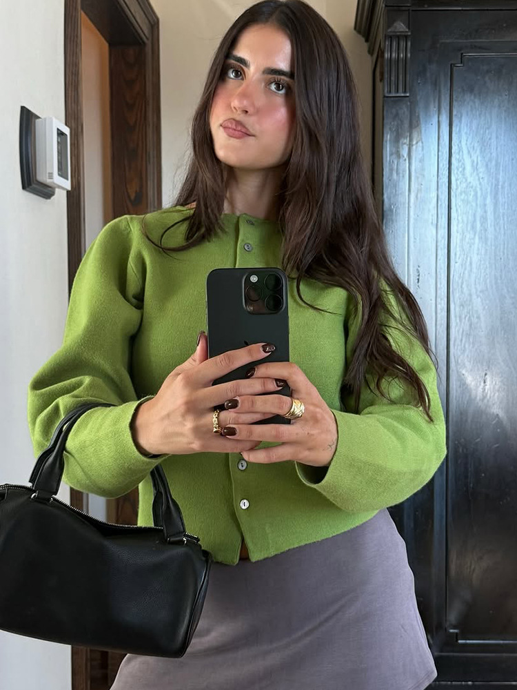 Elegante estilo simple estilo de color sólido cuello redondo de una sola fila cardigan otoño 2025 nuevo estilo transfronterizo europeo y americano