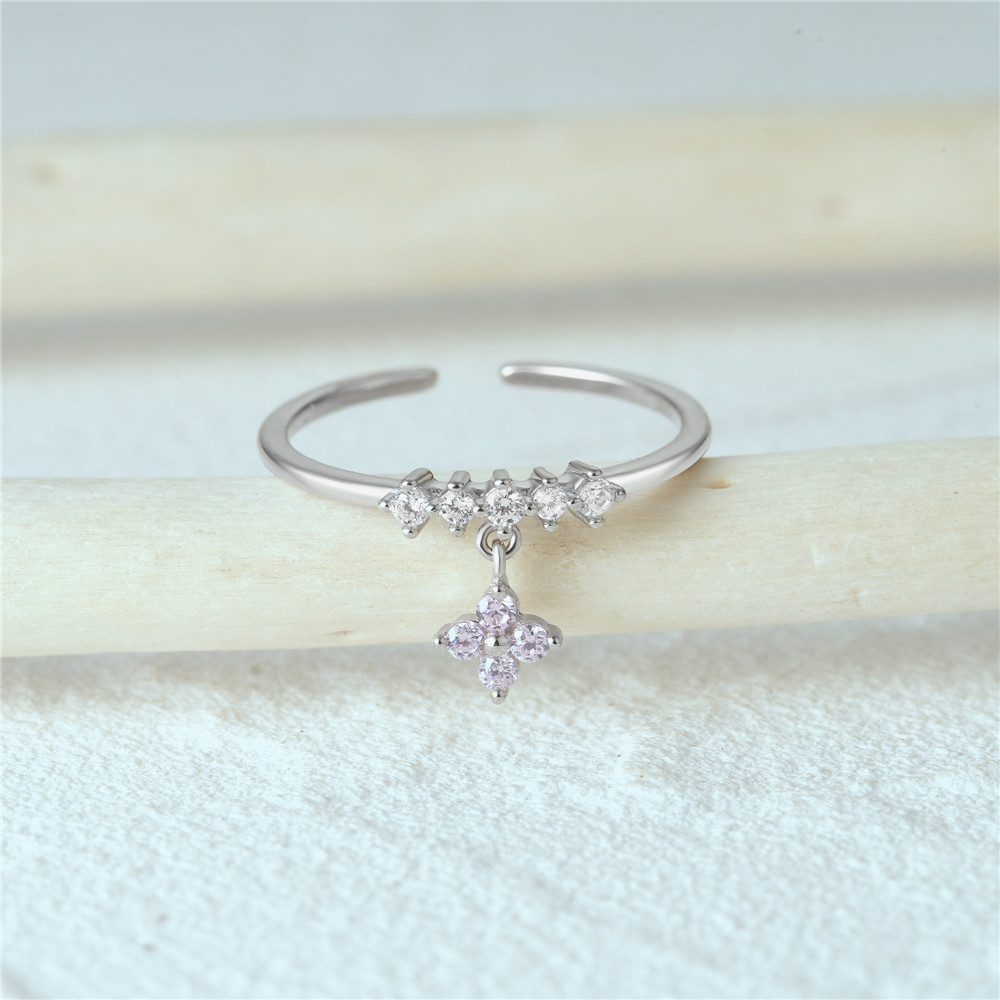 4g Weight Zircon Inlay Material Open Rings Classification Adjustable Ring Size 1 Piece Quantity Daily Occasion 925 Sterling Silver Material Heart Shape, Flower, Bow Knot Pattern Women's Gender Plating, Flowers Design Sweet, Shiny Style 925 Sterling Silver Zircon Heart Shape Flower Bow Knot Open Rings 42