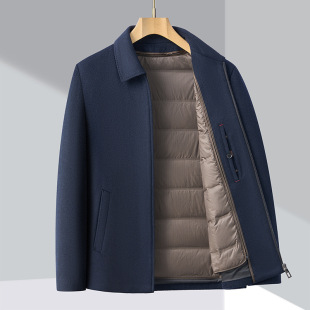 Winter padded lapel short middle-aged and elderly jacket overcoat men's detachable down liner coat sheep wool woolen cloth