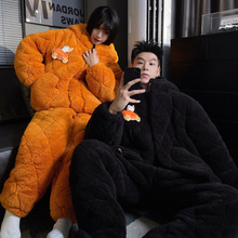 冬季新款睡衣男女卡通无牙仔三层夹棉加厚加绒可爱保暖家居服套装