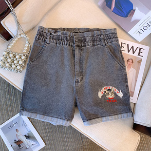 62370 clearance special offer 60.00 kg-175.00 kg plus size women's clothing chubby girl elastic Denim shorts embroidered thin wide-leg pants