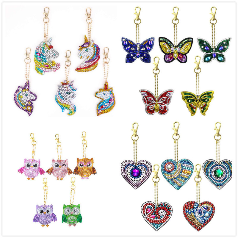 5d Diamond painting butterfly acrylic kit owl keychain double-sided sticking Diamond diy love crystal diamond pendant