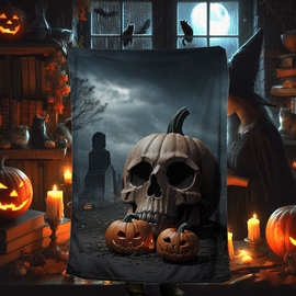 万圣节幽灵南瓜毛毯法兰绒跨境可定制午睡沙发毯四季印花空调盖毯