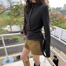 秋上新【媛可儿】意法韩系百搭小设计款半高领小衫立领正肩长袖女