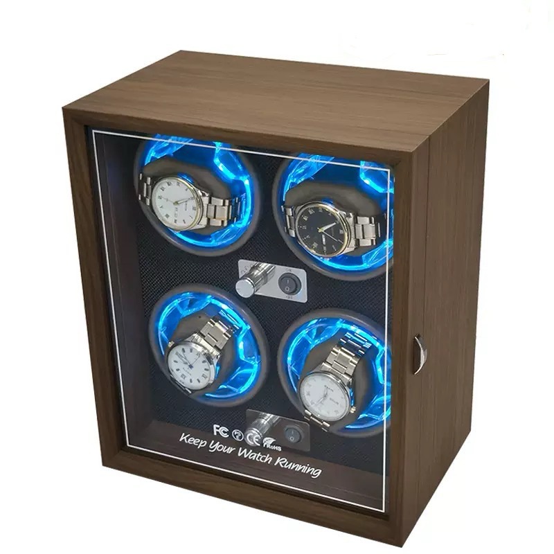 现货黑胡桃木立式4表位自动摇动上链器四机械手表电动摇表器饰品