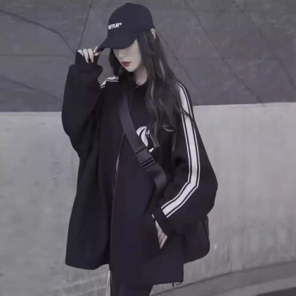 American Casual Cardigan Jacket for Women, Lazy Style European Hot Style Large Version Contrasting Color Sweatshirt for Women Oversize6358