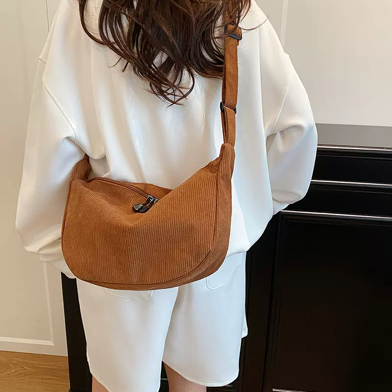 新款潮单肩包女ins日系灯芯绒学生上课通勤百搭大容量斜挎托特包