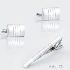 New Style Premium Silver Plated Polished Brushed Strap Tie Clip Set, Direct Manufacturer Supply Men's Tie Clips