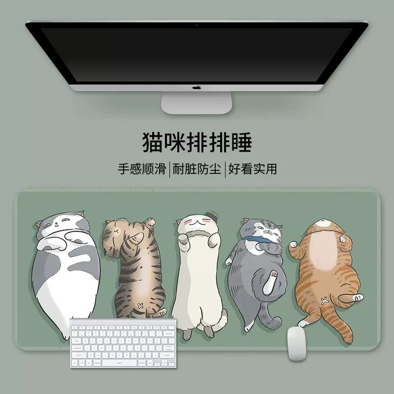 Alfombrilla de ratón grande, resistente a la suciedad, gato de dibujos animados de gran tamaño, tapete de teclado engrosado, juego de oficina, tapete de escritorio de computadora, personalización