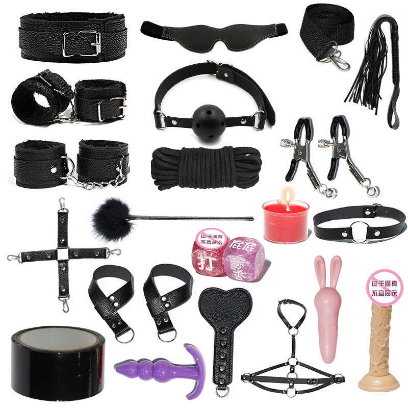 Juego de accesorios Jiuai SM incluido con esposas, látigo de cuero, tapón anal, suministros divertidos para habitaciones de parejas adultas, herramientas de juego sexual